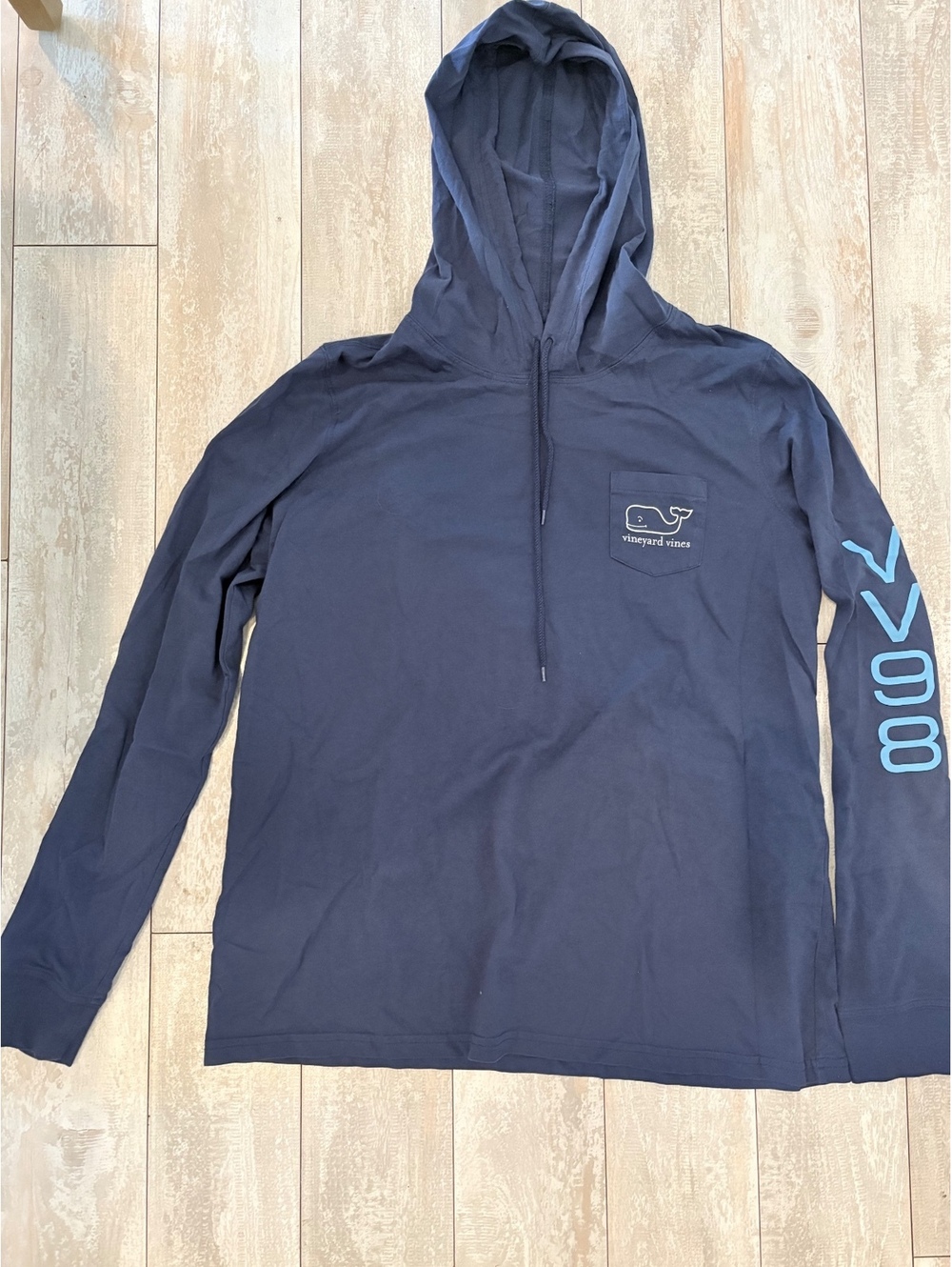 Vineyard Vines Men’s L Navy Hooded Long Sleeve T Shirt American Flag Whale